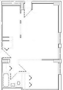 Floor plan for 1 bed, 1 bath, 600 sqft